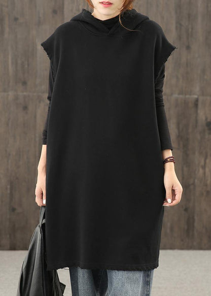 Modern black clothes hooded pockets silhouette tops - SooLinen