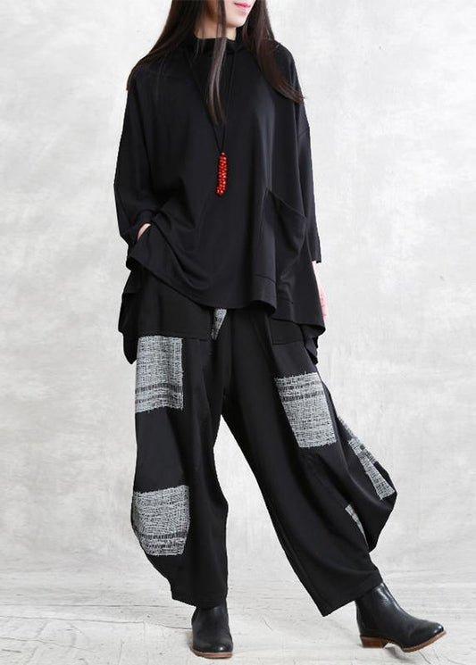 Modern black cotton blouses for women asymmetric daily shirts - SooLinen