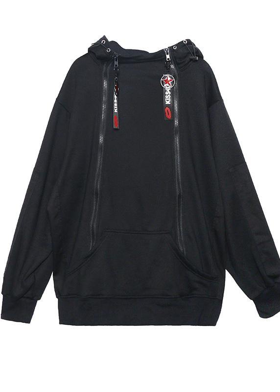 Modern black cotton clothes zippered short hooded shirts - SooLinen