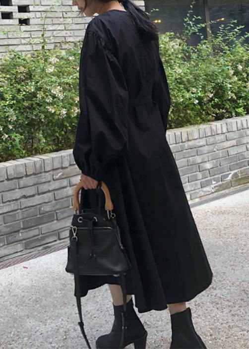 Modern black cotton quilting clothes o neck Batwing Sleeve Kaftan spring Dresses - SooLinen