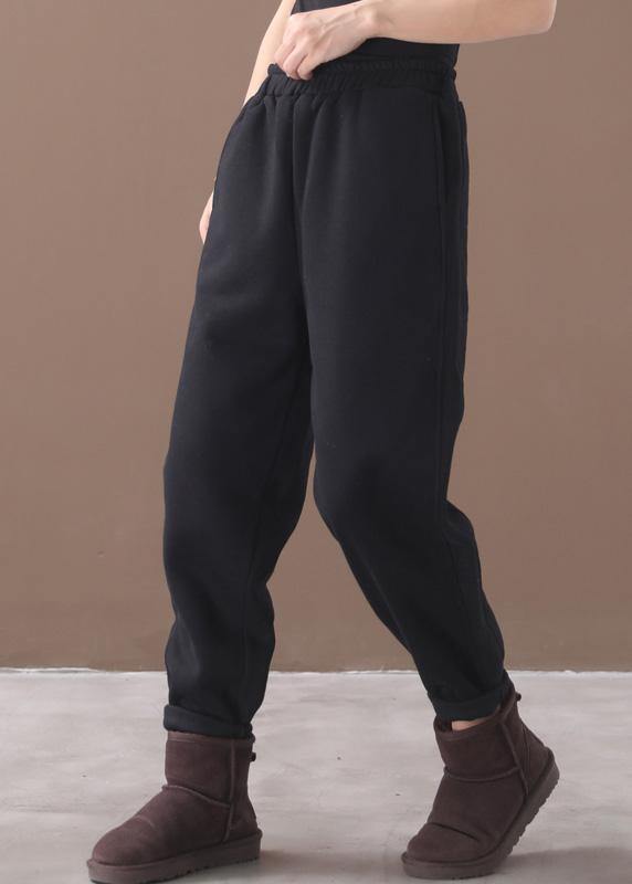 Modern black pants stylish thick elastic waist Sewing casual trousers - SooLinen