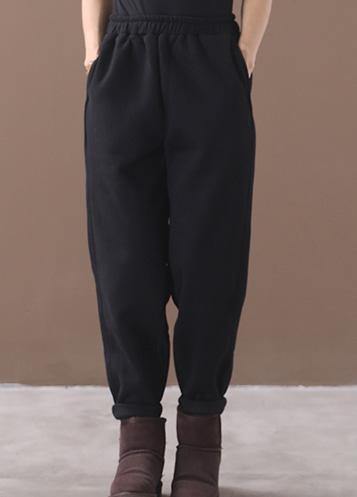 Modern black pants stylish thick elastic waist Sewing casual trousers - SooLinen