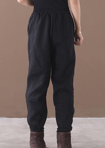 Modern black pants stylish thick elastic waist Sewing casual trousers - SooLinen