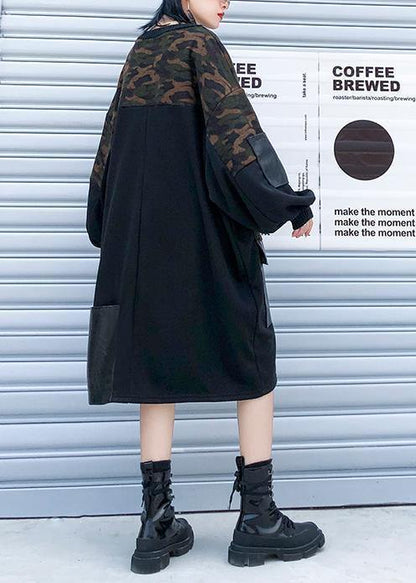 Modern black patchwork camouflage cotton Blouse pockets oversized blouses - SooLinen