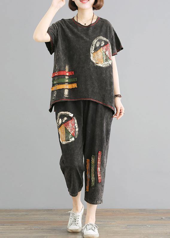 Modern cotton crane Organic Vintage Cotton Loose Short Sleeve Blouse And Pants - SooLinen