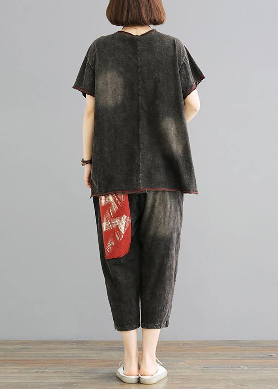 Modern cotton crane Organic Vintage Cotton Loose Short Sleeve Blouse And Pants - SooLinen