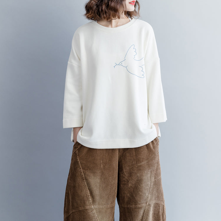 Moderne baumwolle kran tops Korea O neck Shirts weiß baumwolle bluse