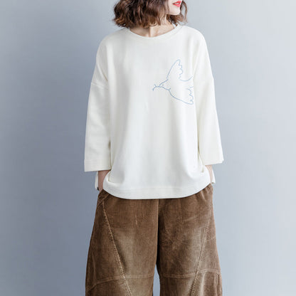 Moderne baumwolle kran tops Korea O neck Shirts weiß baumwolle bluse