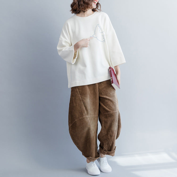 Moderne baumwolle kran tops Korea O neck Shirts weiß baumwolle bluse