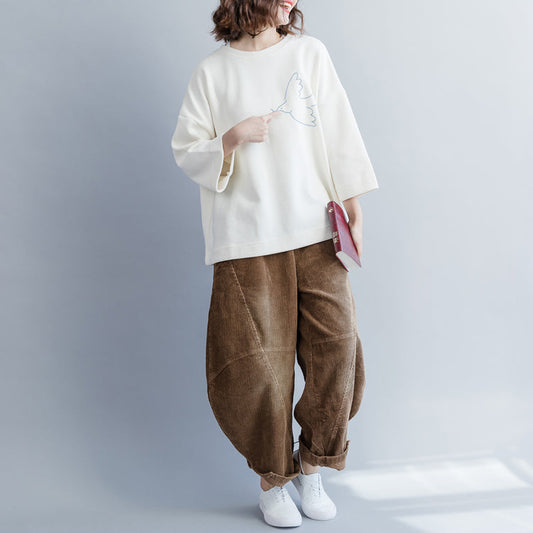 Moderne baumwolle kran tops Korea O neck Shirts weiß baumwolle bluse