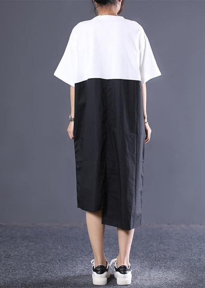 Modern cotton dresses Sweets Cotton Round Neck Spliced Short Sleeve Dress - SooLinen