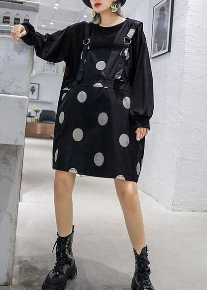 Modern false two pieces Cotton outfit Tutorials black Dress fall - SooLinen