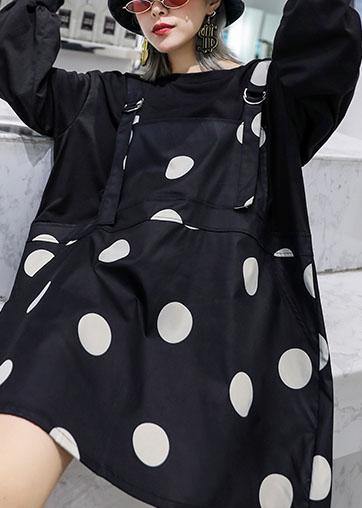 Modern false two pieces Cotton outfit Tutorials black Dress fall - SooLinen