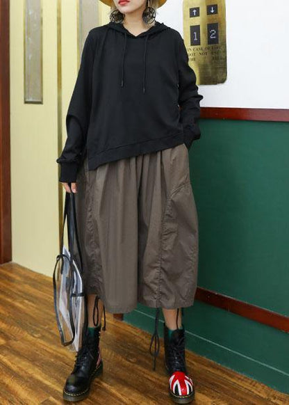 Modern gray green patchwork cotton clothes false two pieces loose hooded Dress - SooLinen