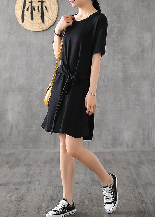 Modern green cotton clothes For Women o neck Bow Art summer Dress - SooLinen