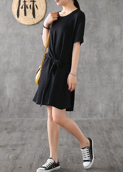 Modern green cotton clothes For Women o neck Bow Art summer Dress - SooLinen