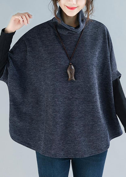 Moderne high neck patchwork baumwolle kleidung Für Frauen Korea blau baggy