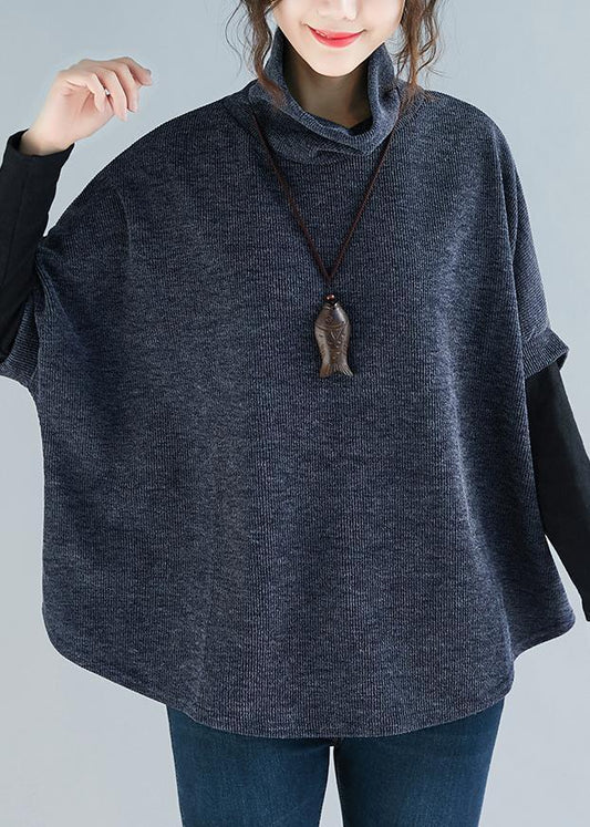 Moderne high neck patchwork baumwolle kleidung Für Frauen Korea blau baggy