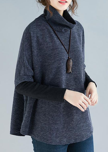 Moderne high neck patchwork baumwolle kleidung Für Frauen Korea blau baggy