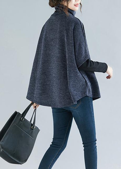 Moderne high neck patchwork baumwolle kleidung Für Frauen Korea blau baggy