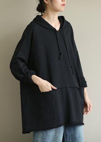 Modern hooded drawstring fall shirts Christmas Gifts black shirts - SooLinen