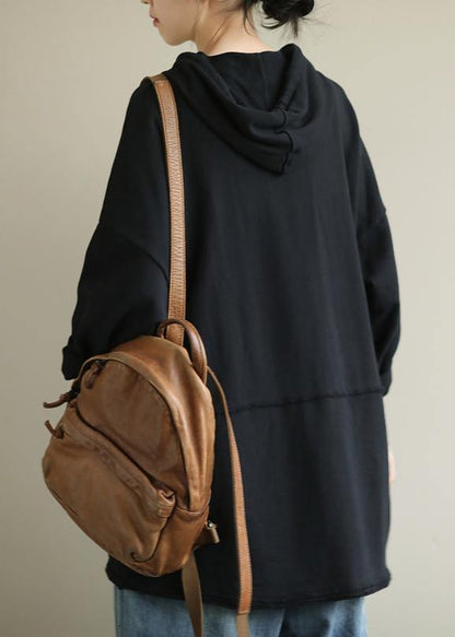 Modern hooded drawstring fall shirts Christmas Gifts black shirts - SooLinen