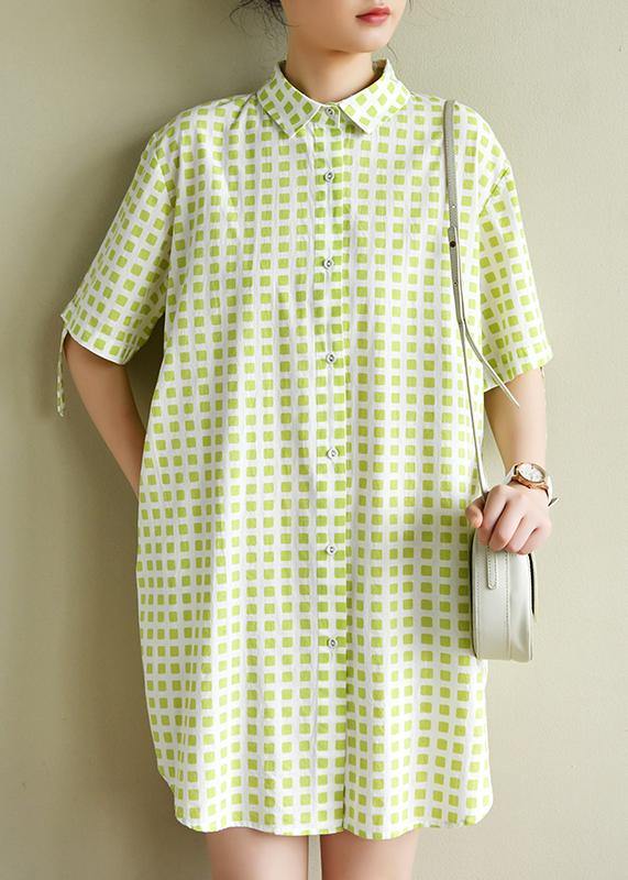 Modern lapel Button Down Wardrobes Sewing navy plaid Dresse - SooLinen