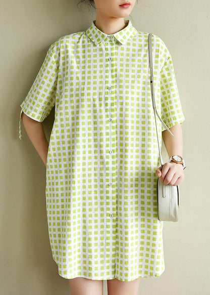 Modern lapel Button Down Wardrobes Sewing navy plaid Dresse - SooLinen