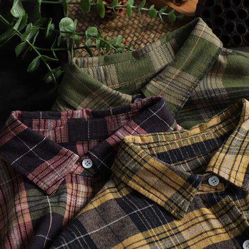 Modern lapel Button Down fall Tunic Tutorials yellow plaid blouse - SooLinen