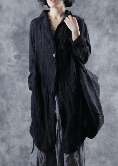 Modern lapel collar linen clothes Fashion Ideas black outwear long sleeve - SooLinen