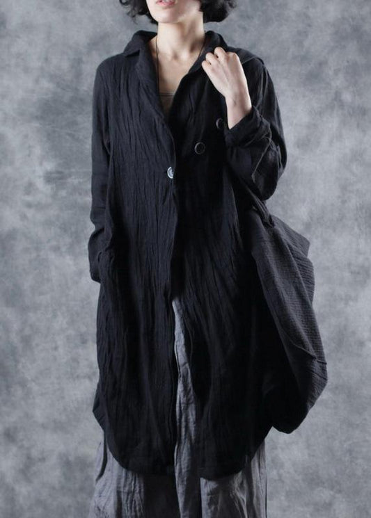 Modern lapel collar linen clothes Fashion Ideas black outwear long sleeve - SooLinen