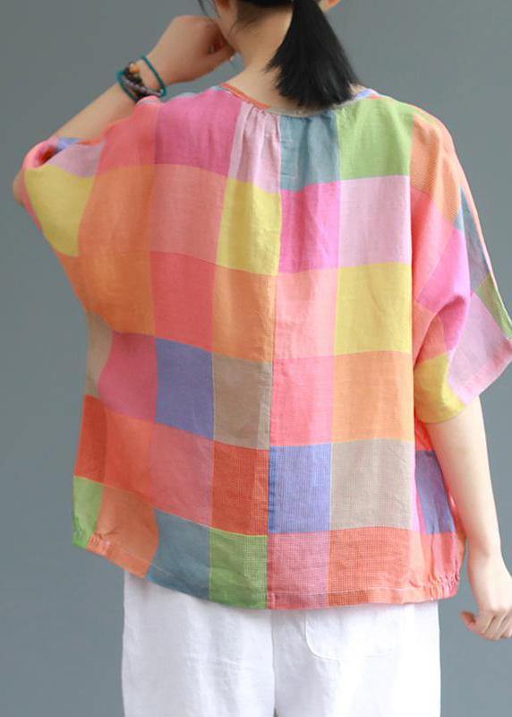 Modern linen Blouse Fashion Sweet Colored Plaid Casual Linen T-Shirt - SooLinen