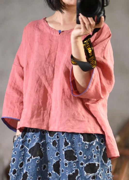 Modern linen box top plus size Retro Solid Color Literary Comfortable T-Shirt - SooLinen