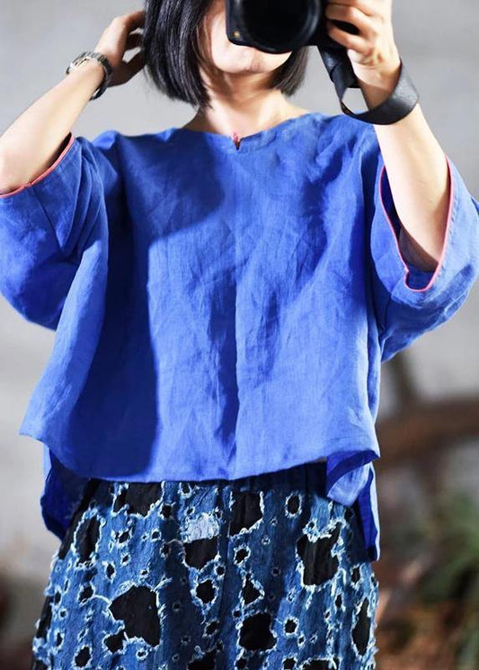 Modern linen box top plus size Retro Solid Color Literary Comfortable T-Shirt - SooLinen