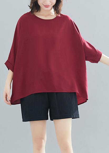 Modern o neck Batwing Sleeve chiffon For Women boutique Wardrobes burgundy Love tops Summer - SooLinen