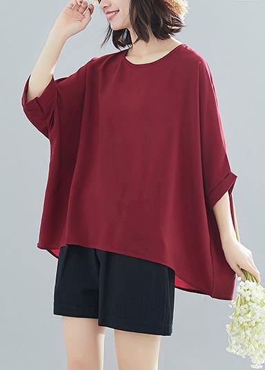 Modern o neck Batwing Sleeve chiffon For Women boutique Wardrobes burgundy Love tops Summer - SooLinen