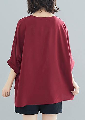 Modern o neck Batwing Sleeve chiffon For Women boutique Wardrobes burgundy Love tops Summer - SooLinen