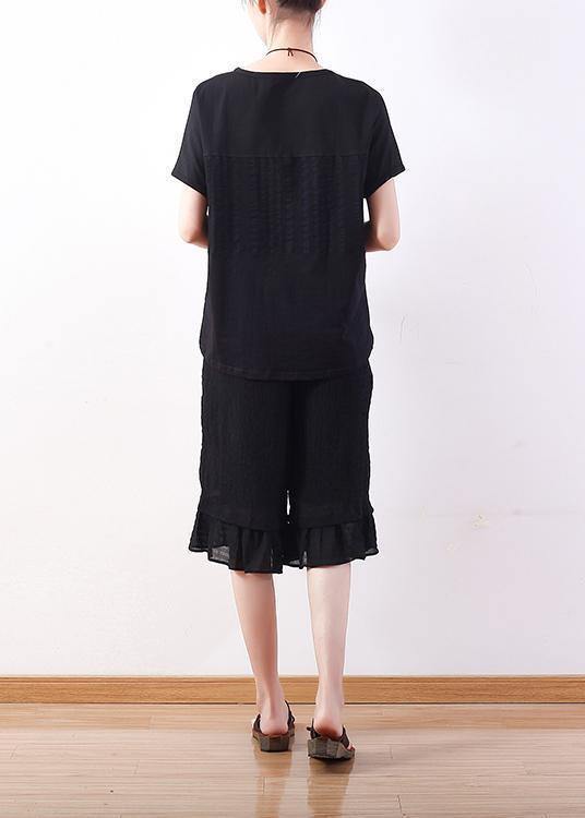 Modern o neck Batwing Sleeve cotton Tunic Sewing black shirt - SooLinen
