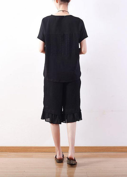 Modern o neck Batwing Sleeve cotton Tunic Sewing black shirt - SooLinen