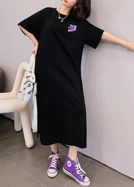 Modern o neck Tunics Shirts black Cartoon print Maxi Dresses - SooLinen