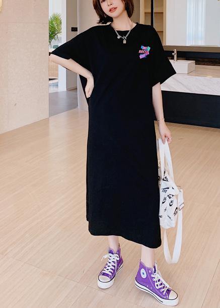 Modern o neck Tunics Shirts black Cartoon print Maxi Dresses - SooLinen