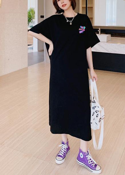 Modern o neck Tunics Shirts black Cartoon print Maxi Dresses - SooLinen