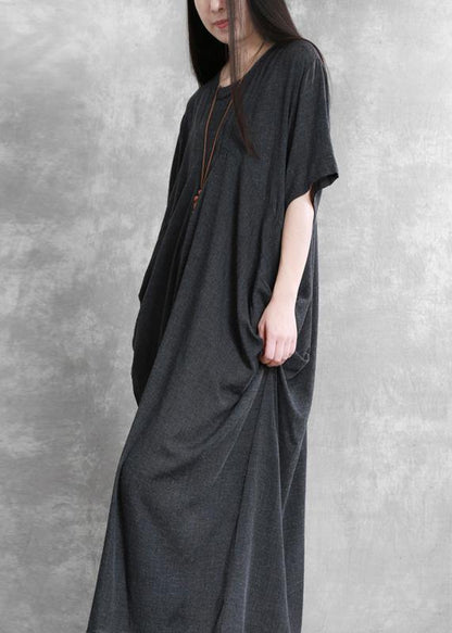 Modern o neck asymmetric summer Robes Runway dark gray Dresses - SooLinen