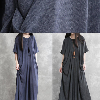 Modern o neck asymmetric summer Robes Runway dark gray Dresses - SooLinen