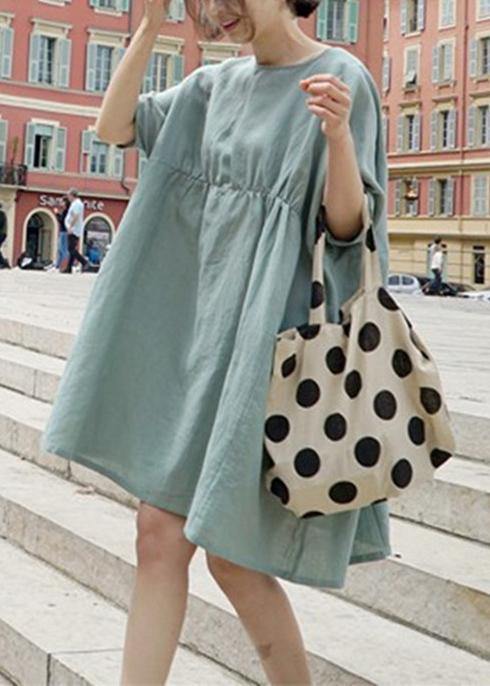 Modern o neck baggy Cotton quilting clothes Shirts light green Dress - SooLinen