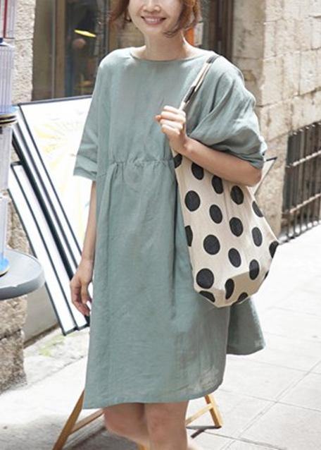 Modern o neck baggy Cotton quilting clothes Shirts light green Dress - SooLinen