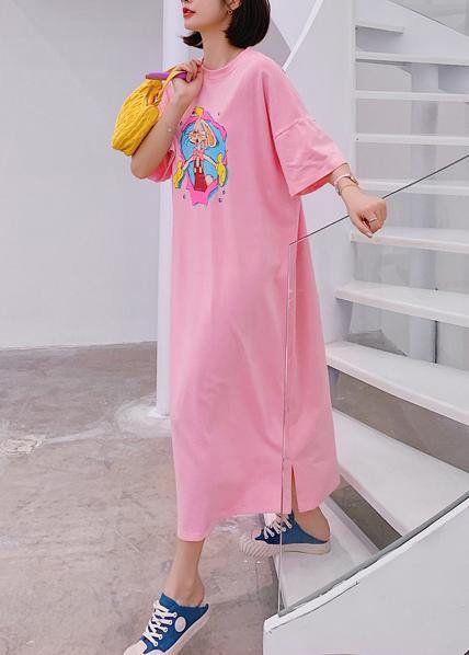 Modern o neck quilting clothes Outfits pink Cartoon anime print long Dresses - SooLinen
