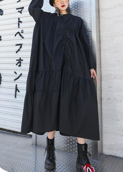 Modern o neck Cinched cotton fall Long Shirts Fashion Ideas black A Line Dresses - SooLinen