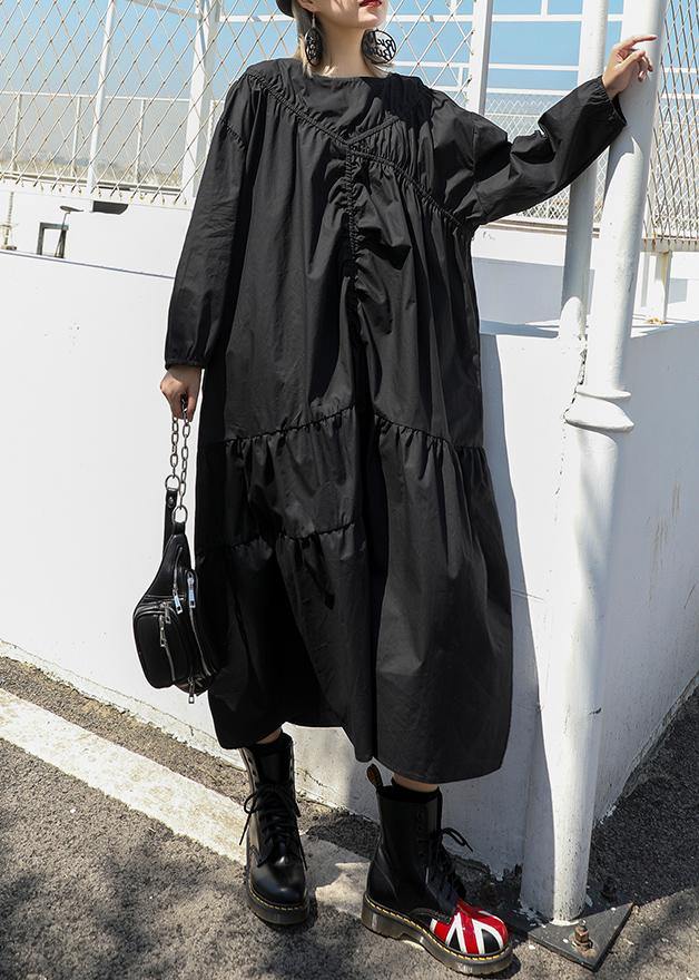 Modern o neck Cinched cotton fall Long Shirts Fashion Ideas black A Line Dresses - SooLinen