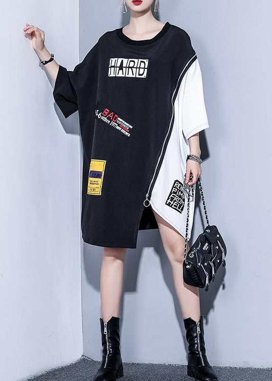 Modern o neck zippered Cotton summer black Dress - SooLinen